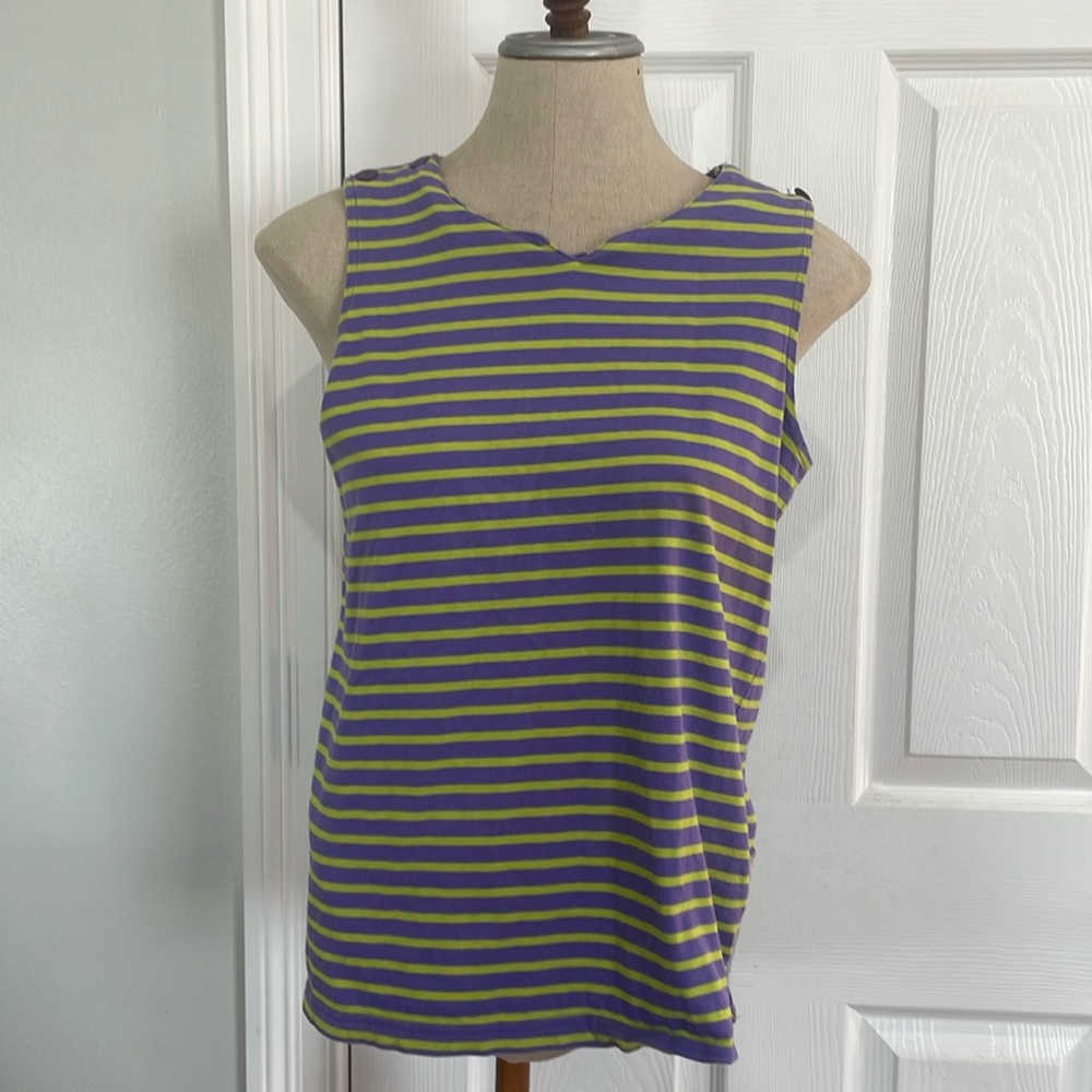 Vintage 80s IVY tank tunic top 100% cotton striped purple green women’s size M